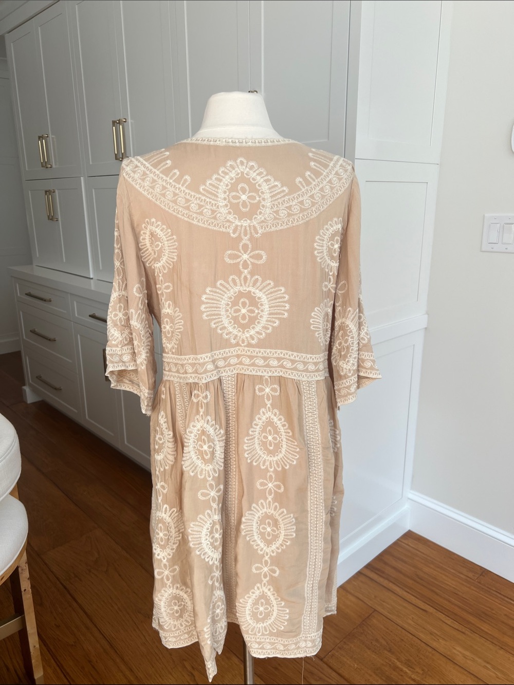 Solitaire Beige Embroidered V-Neck Women's Swim Coverup - Picture 3 of 9